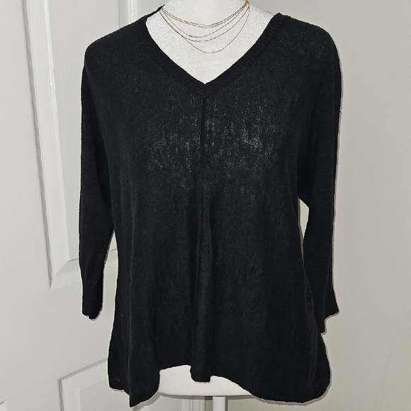 Eileen Fisher Tops - Eileen Fisher Women's Black Organic Linen Cotton Boxy Fit Blouse MP